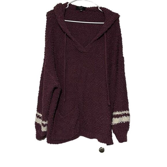 Women’s Eggplant Color Hooded Popcorn Striped Sweater Size XXL - Picture 1 of 8